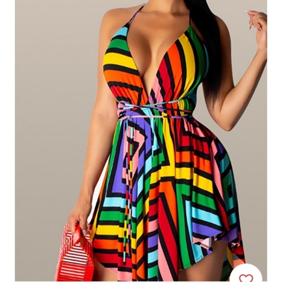 🏆HP🏆V-Neck Halter Backless Irregular Hem Dress - Picture 2 of 3